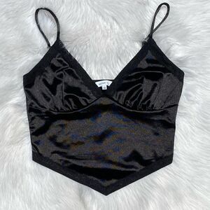 Better Be Silky Lace Trim Crop Top Black Size Medium
